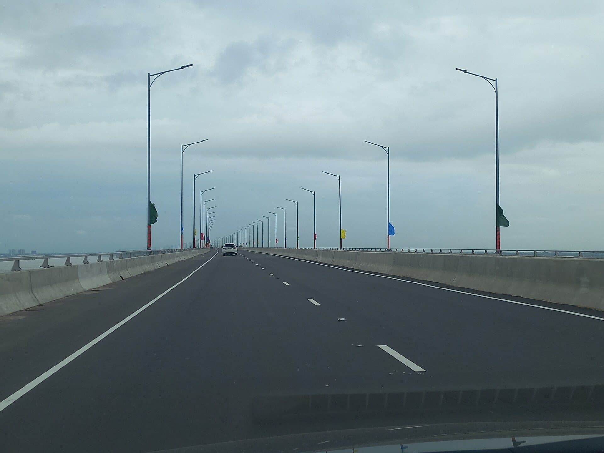 Lane markings running along the road deck of the Padma Bridge