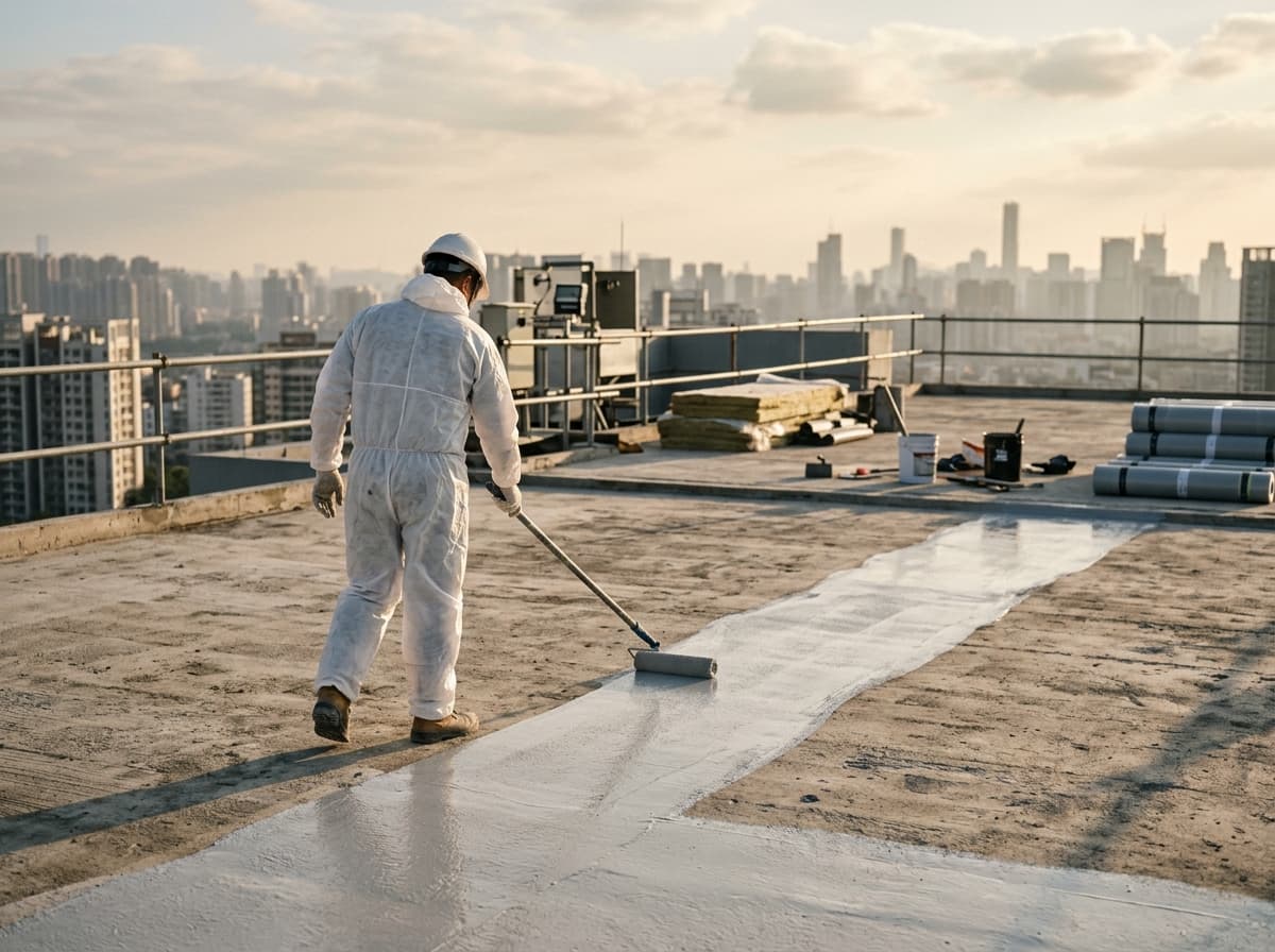 A rooftop terrace being waterproofed